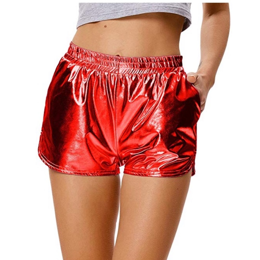 🛑SOLD🛑Red Shiny Rave Shorts - Picture 2 of 5